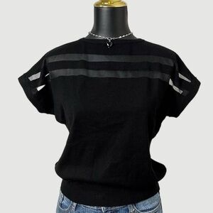 Sioni Black mesh inset short sleeve knit top